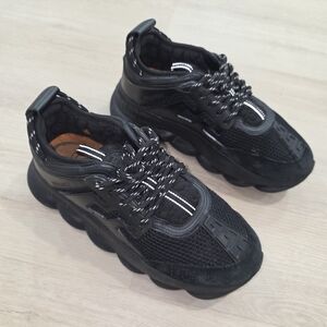 Versace Black Chain Reaction Sneakers Shoes Tennis Men Size EU 42 US 9